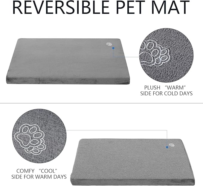 EMPSIGN Stylish Dog Bed Mat Dog Crate Pad Mattress Reversible (Cool & Warm), Water Proof Linings, Removable Machine Washable Cover, Firm Support Pet Crate Bed for Small to XX-Large Dogs, Grey-PawvioPets