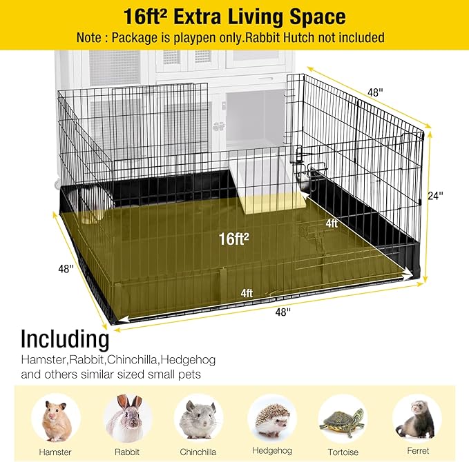 Aivituvin Pet Playpen Guinea Pig Cage Small Animal Rabbit Exercise Pen with Waterproof Floor Liner - Extension Playpen ONLY-PawvioPets