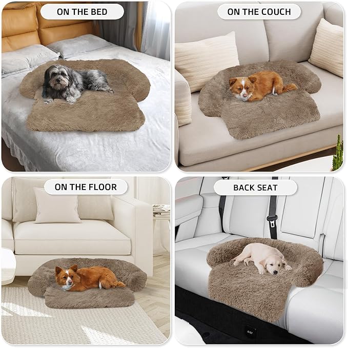 Calming Dog Bed Fluffy Plush Dog Mat for Furniture Protector with Removable Washable Cover for Large Medium Small Dogs and Cats (XS(31“x23.5”x5), Camel)-PawvioPets