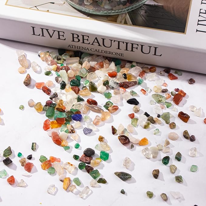 3 Lb Crystal Chips Bulk Tumbled Crushed Quartz Stones, 7 Chakra Crystal Quartz Rocks Healing Stones Pebbles for Vases Filler, Aquarium Gravel Rocks, Succulent Plants Decor-PawvioPets