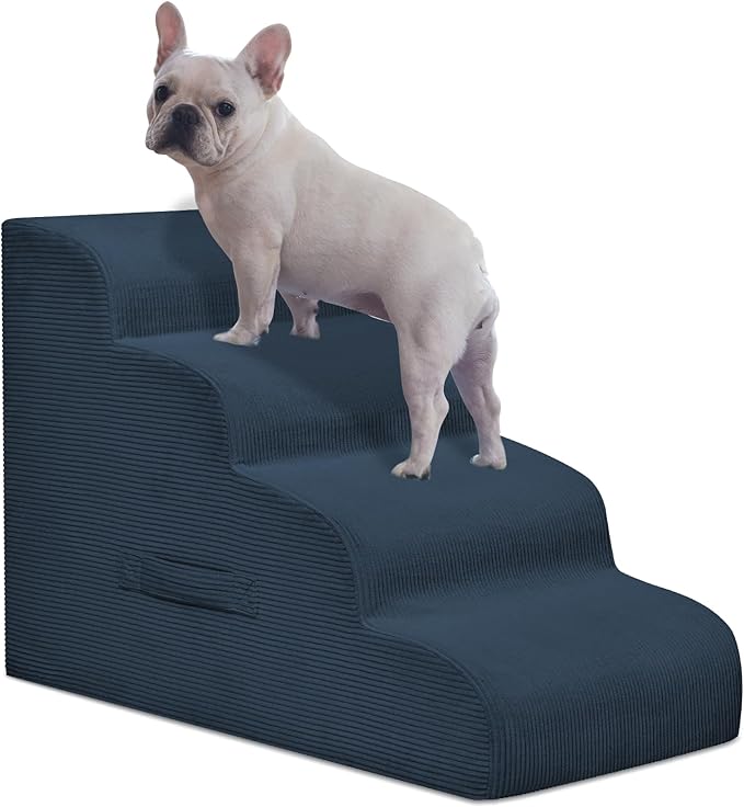 Dog Steps for Small Dogs, 4-Step Pet Ramp Stairs for High Beds and Sofa, Non-Slip Pet Stairs for Small Dogs and Cats, Removable and Easy to Clean Cover, Navy-PawvioPets