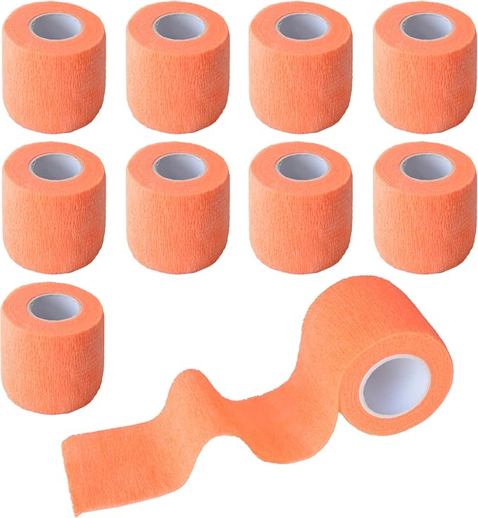 9 Pack 2" x 5 Yards Self Adhesive Bandage Wrap Self Stick Wrap for Ankle, Wrist, Finger, Sports, Breathable Cohesive Vet Tape for Pets (Light Orange)-PawvioPets