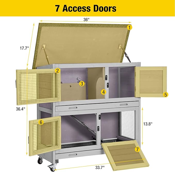 Aivituvin 36" Rabbit Hutch Bunny Cage Indoor Outdoor Guinea Pig Cage 2 Story Wth 2 Tray, Trap Door, Wheels-PawvioPets