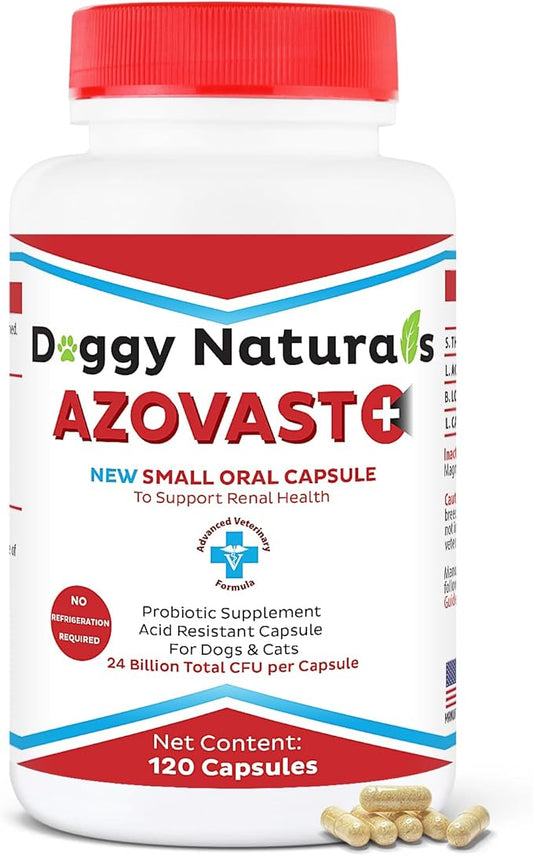 Azovast Plus Kidney Health Supplement for Dogs & Cats, 120ct - NO Refrigeration Required - Help Support Kidney Function & Manage Renal Toxins - Renal Care Supplement Capsule(U.S.A) (120 Caps)-PawvioPets