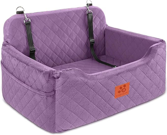 Dog Car Seat for Medium/Large Dogs, Dog Booster Seat for Pet Under 50lbs or 2 Small, Detachable and Washable Pet Car Seat,Multi-Functional Pet Travel Bed for Backseat(Purple)-PawvioPets