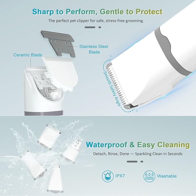 4 in 1 Dog Clippers Grooming Kit with LED Screen, Cordless Quiet Paw Trimmer & Nail Grinder, Rechargeable Waterproof Feet Ear Body Hair Shaver for Cats Dogs Pet Supplies-PawvioPets