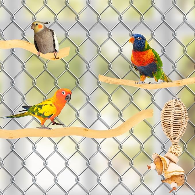 3Pcs Bird Toys Perch Stand for Cage, Natural Parrot Toys, Small Chewing Sticks Toys Bird Cage Accessories for Conures Parakeets Cockatoo African Grey Parrots (3PCS)-PawvioPets