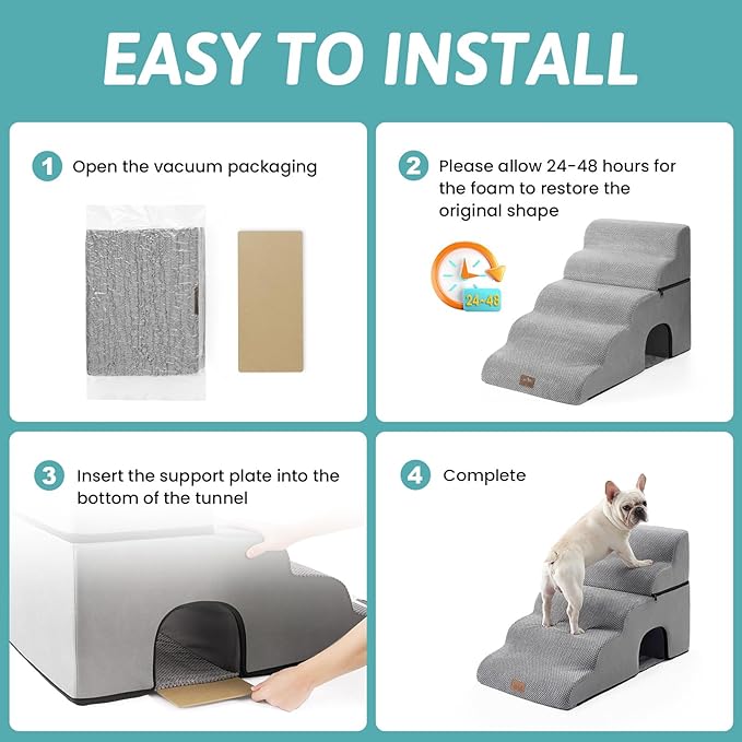 Extra Wide Dog Stairs with Tunnel, Detachable Large Pet Step for Small Medium Dog, Puppy or Cat, Ramp for High Bed, Couch, Sofa or Car, Stable, 19.7x33x22.4 inch, 5 Step, Grey-PawvioPets