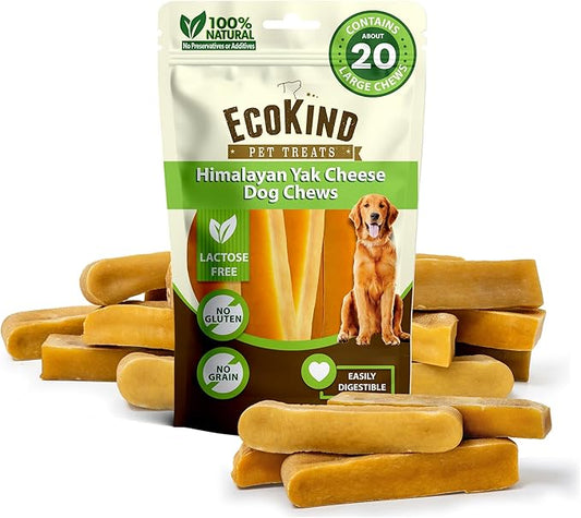 Ecokind Himalayan Chews, Healthy Treats, Odorless, Rawhide Free, Long Lasting Dog Bones for Aggressive Chewers, Indoors & Outdoor Use, Made in The Himalayas, Large (Pack of 20)-PawvioPets