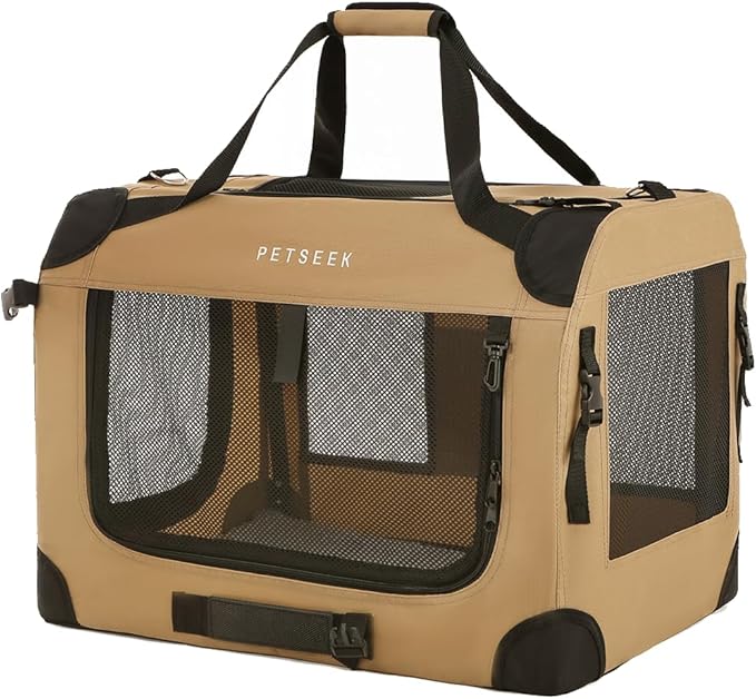 Extra Large Cat Carrier Soft Sided, Portable Small Dog Carrier for 2 Cats, 24"x16.5"x16" Car Travel Folding Comfortable Design, Khaki-PawvioPets