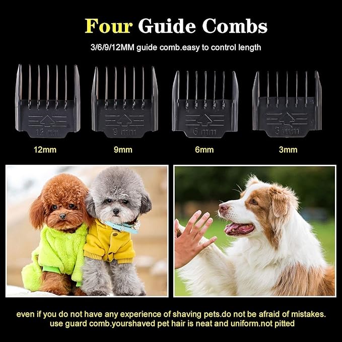 Dog Clippers for Grooming, Professional 5000mAh Battery Dog Trimmer for Thick Hair,Heavy Duty Cordless Dog Trimmer for Grooming, Low Noise with Guard Combs for Dog Cat-PawvioPets