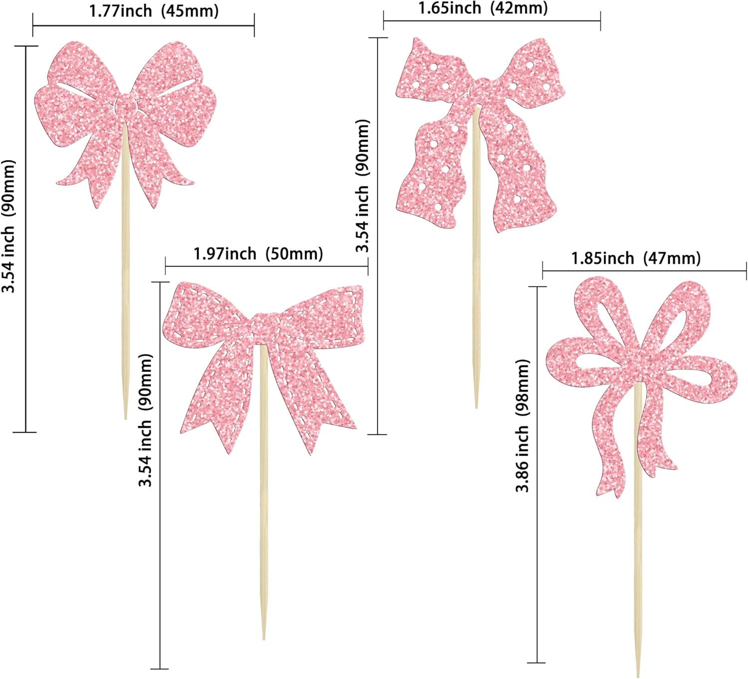 Ephlyn 24Pcs Bow Cupcake Toppers Pink Girls Birthday Party Decorations Bowknot Cupcake Toppers Bow Tie Birthday Cupcake Decorations Dessert Cake Toppers for Wedding Bachelorette Party Pink