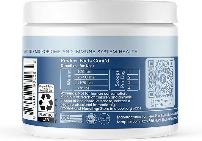 Fera Pets Postbiotics Plus Prebiotics for Dogs & Cats - with Slippery Elm - Promotes Optimal Digestive Health & Inflammatory Response - Enhances Immunity - 120 Scoops-PawvioPets