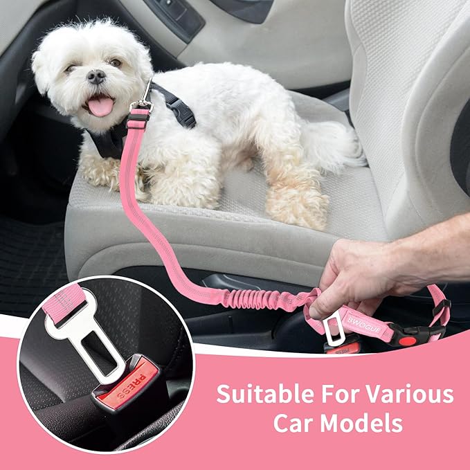 BWOGUE Pet Dog Cat Seat Belt Reflective Car Dog Headrest Restraint Leash Elastic Buffer Bungee Adjustable Tangle-Free Safety Leads Vehicle Seatbelt Harness for Small, Medium and Large Dogs (1 Pack)-PawvioPets