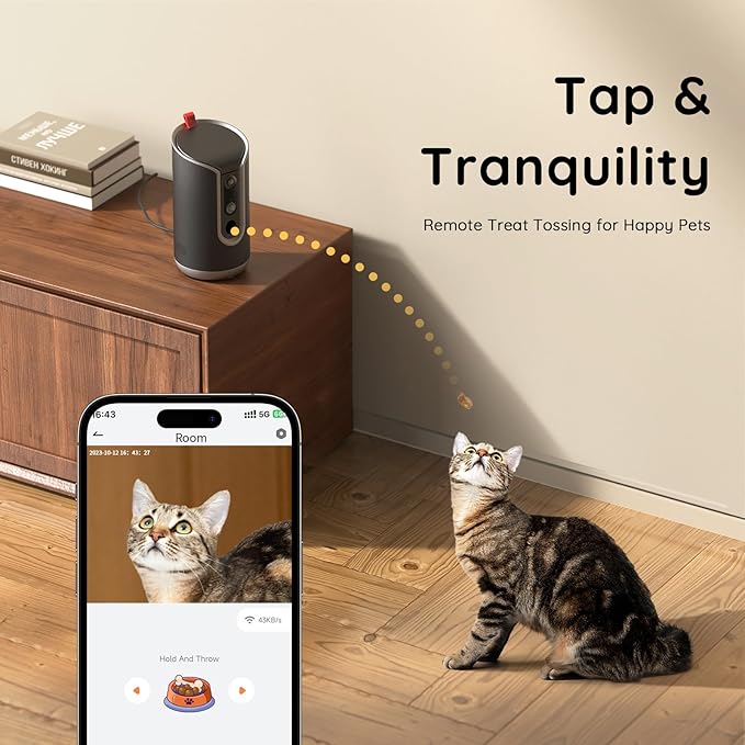 2K Pet Camera Treat Dispenser, AI Photo Album, Dog Camera with 360° Auto Tracking & 5G/2.4G WiFi, 2-Way Talk, Remote Treat Tossing, Motion Alerts for Cats Indoor-PawvioPets