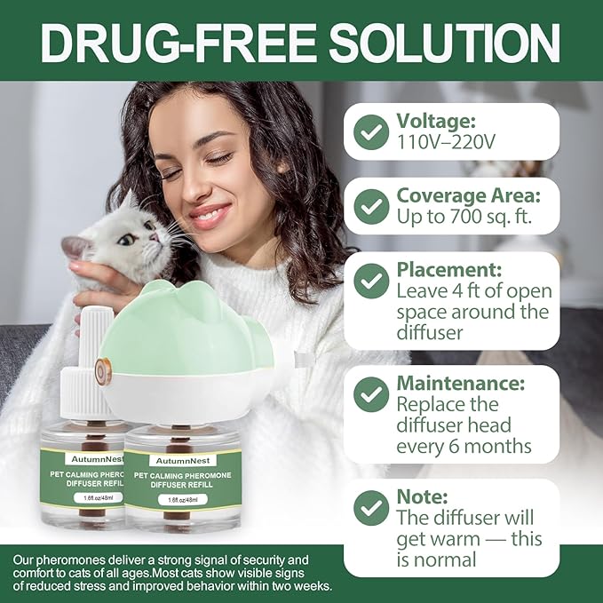 Cat Calming Diffuser Kit with 2 Plug-in & 4 Refills, Pheromone Diffuser for Cats Reducing Fighting, Scratching, Urine, Aggression, Anxiety, Fireworks, Vet Visits, Travel, 120 Day Supply, Safe Formula-PawvioPets