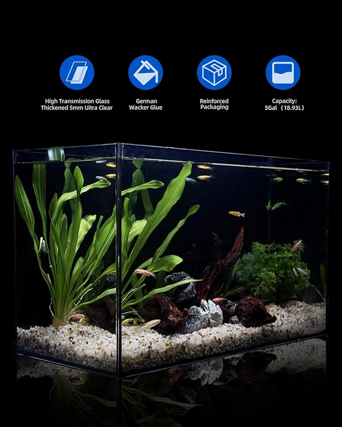 5 Gallon Clear Glass Fish Tank, Easy to Maintain Small Aquariumfor Betta, Goldfish, Snail,Shrimp and Aquatic Planting-PawvioPets