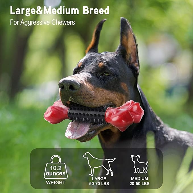 Apasiri Tough Dog Toys for Aggressive Chewers Large Breed, Dog Chew Bone with Bacon Flavor, Nylon & Rubber Chew Toy for Medium Large Dogs-PawvioPets