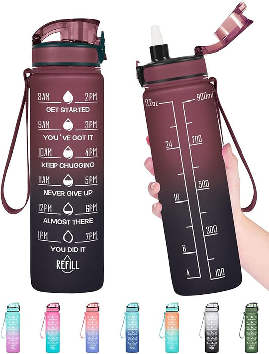 Enerbone Water Bottle, Leakproof BPA & Toxic Free, Motivational Water Bottle with Times to Drink and Straw, Fitness Sports Water Bottle with Strap for Office, Gym, Outdoor Sports-PawvioPets