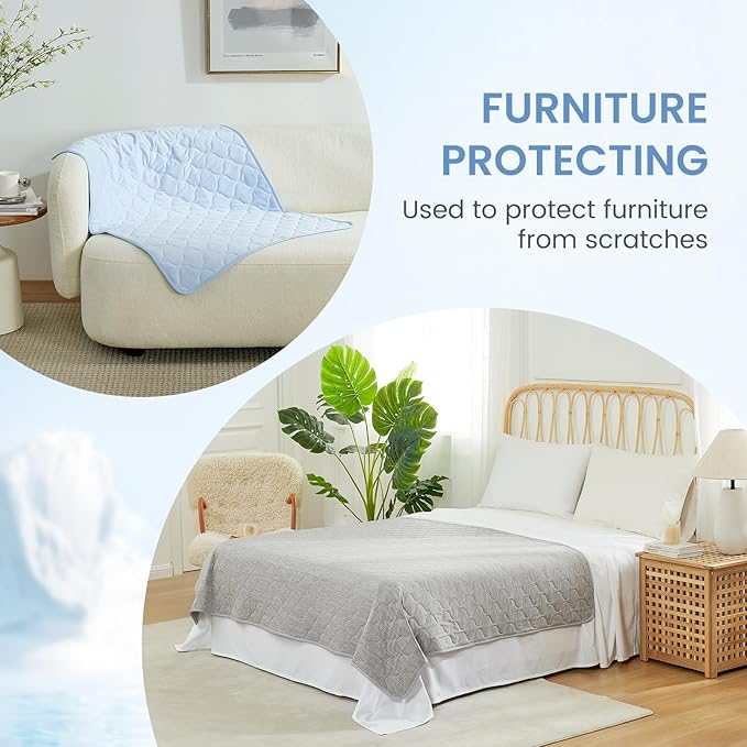 Cozy Bliss Leakproof Cooling Blanket for Large Dogs – Q-Max>0.4, Durable & Washable Dog Cooling Mat for Hot Weather, Soft Pet Throw & Couch Protector for Dogs & Cats, 40x60 Inch, Heather Cool Blue-PawvioPets