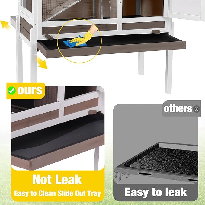 Aivituvin 2-Story Rabbit Hutch with Anti-Chew Ramp & Zinc Sheet - 36.6" Indoor Guinea Pig Cage, Wooden Stand, Pull-Out Tray & Leakproof Floor (Brown)-PawvioPets