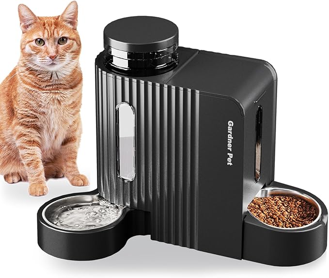 Gardner Pet Automatic Gravity Cat Food Feeder and Water Dispenser Stainless Steel Two-in-One Set Large Capacity Dispenser for Pets Dogs, Puppies, Kittens-PawvioPets