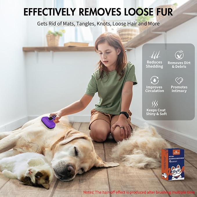 Dog Self Cleaning Slicker Brush for Shedding, Ideal for Short Long Haired Dogs, Including Cat. Removes Loose Fur, Undercoat, Mats, Tangled Hair. Suit for Large Medium Small Animal, Purple-PawvioPets