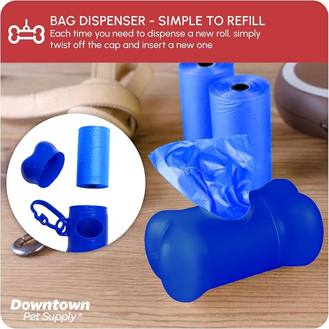 Downtown Pet Supply Dog Waste Bags (1000 CT - Rainbow Bags & 2 Dispensers) Clips to Dog Leashes & Harnesses - Poop Scoop Bags are Leak-Proof & Unscented-PawvioPets