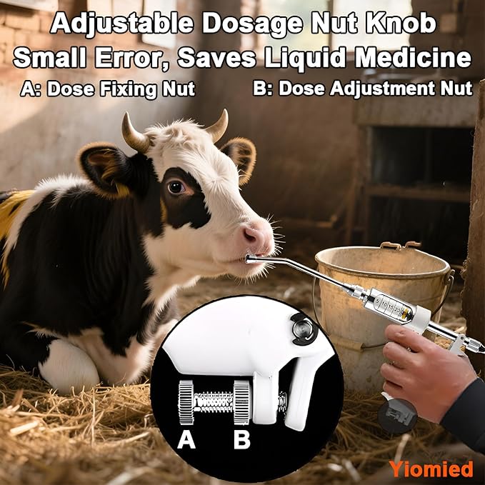 20ML Veterinary Metal Feeding Gun, Continuous Drench Gun Dosing Device Veterinary Adjustable Medicine Dispenser Husbandry Autonomous Feeding Tool, for Pig Cow, Sheep, Horse (White Color, 20ML+Kettle)-PawvioPets