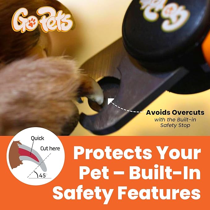 GoPets Nail Clipper for Large Sized Pets, Quick Sensor Safety Guard, Heavy Duty Trimmer for Thick Nails, Stainless Steel Blades, Grooming Tool for Dogs & Cats, Non-Slip Handle, Built-in Nail File-PawvioPets