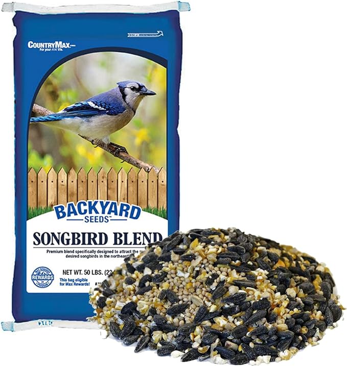 CountryMax Backyard Seeds Songbird Blend Wild Bird Seed – 50 lb Bag – Premium Mix with Sunflower Seeds, Safflower, Peanuts, Millet – Attracts Cardinals, Finches, Chickadees, and More-PawvioPets