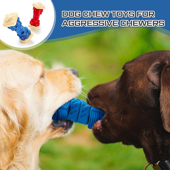 Aliceset 2 Pcs Dog Toys for Aggressive Chewers Tough Durable Indestructible Puzzle Interactive Dog Cognitive Chew Toys with Beef Flavor, Safe Rubber Bone Shape Enrichment Gift to Keep Them Busy-PawvioPets