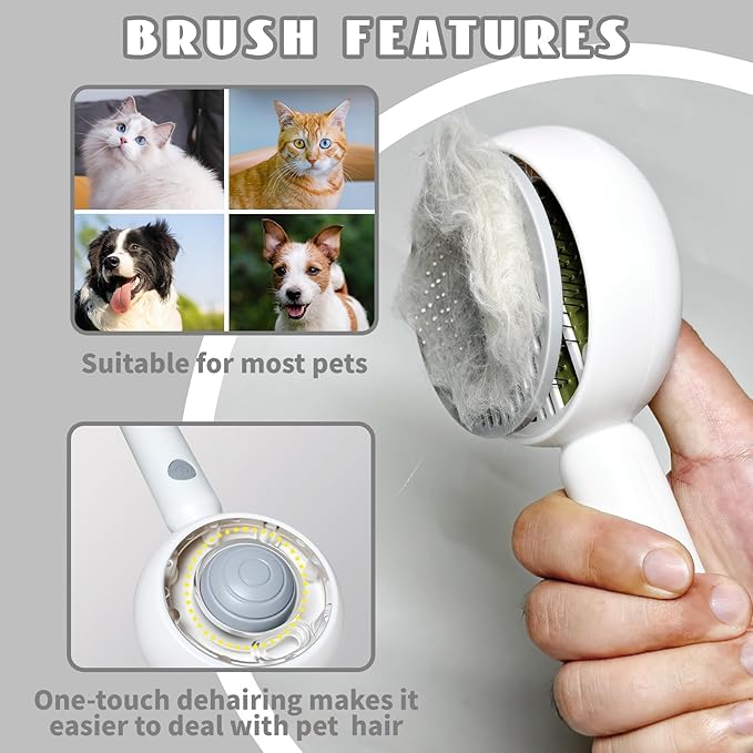 3-in-1 Steam Brush for Cats & Dogs – Hair Removal Comb with One-Click Release & Water Spray – Grooming Brush for Shedding, Long/Short Hair (white brushs-grey)-PawvioPets