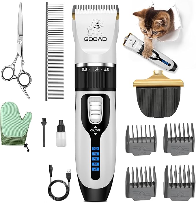 Cat Clippers for Matted Hair, Cat Grooming Kit, Cordless Cat Shaver for Long Hair, Low Noise Paw Trimmer, Cat Hair Trimmer for Grooming,Quiet Pet Hair Clippers Tools for Cats Dogs (White)-PawvioPets