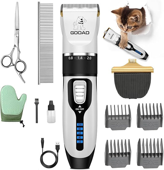 Cat Clippers for Matted Hair, Cat Grooming Kit, Cordless Cat Shaver for Long Hair, Low Noise Paw Trimmer, Cat Hair Trimmer for Grooming,Quiet Pet Hair Clippers Tools for Cats Dogs (White)-PawvioPets