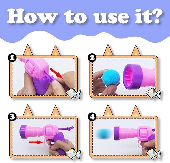 Andiker Plush Pom Pom Balls Set - Interactive Cat Toy (30pcs - Pink: 100balls, Launcher Set)-PawvioPets