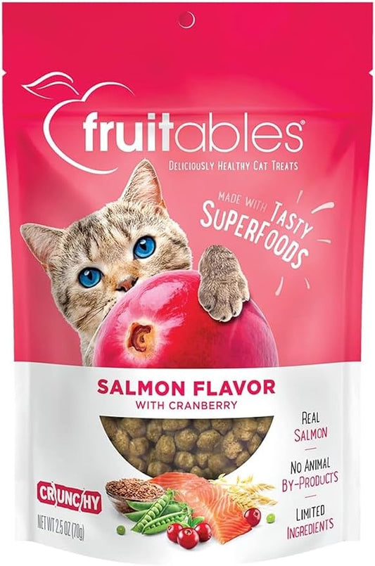 Fruitables Cat Crunchy Treats For Cats – Healthy Low Calorie Packed with Protein – No Wheat, Corn or Soy – Made with Real Salmon with Cranberry – 2.5 Ounces-PawvioPets