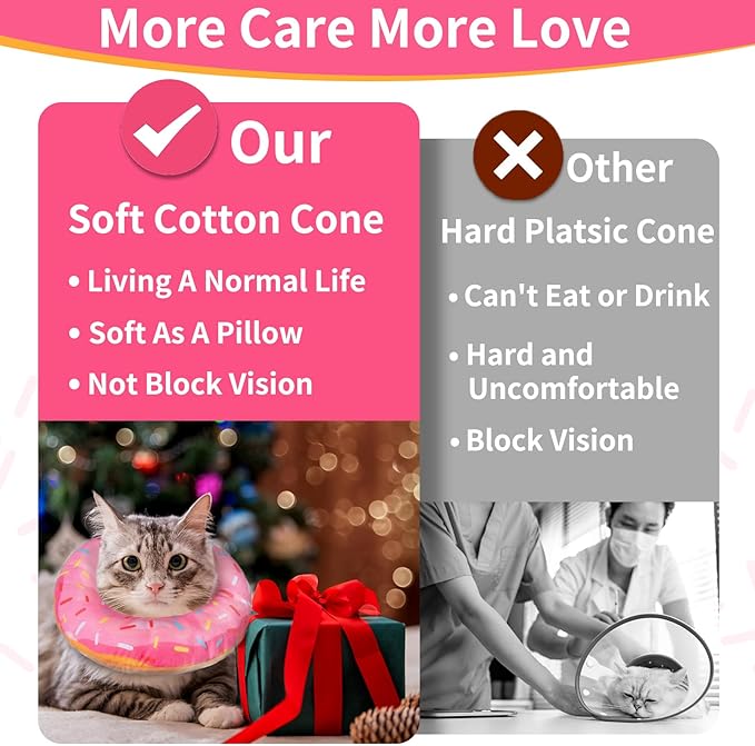 Cat Cone Collar Soft, Cat Recovery Collar for Wound Healing Cute Donut Adjustable Kitten Cones to Stop Licking Comfortable Lightweight Neck Elizabethan Collars for Kittens After Surgery-PawvioPets