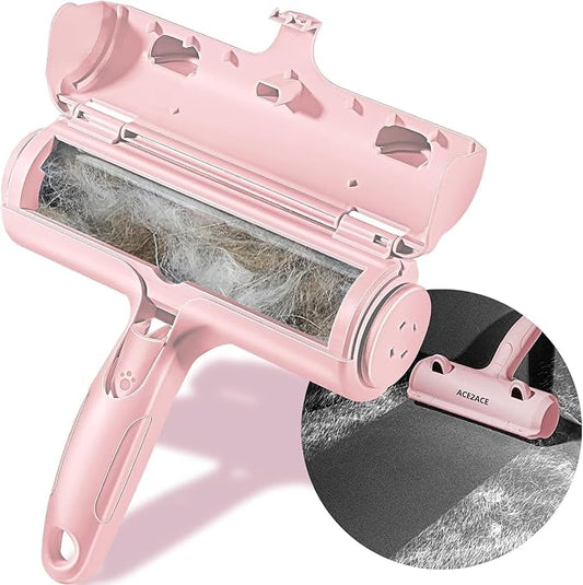 ACE2ACE Pet Hair Removal Tool, Lint Roller Brush for Cats and Dogs, Reusable Self Clean Pet Fur Remover, Pet Hair Remover for Laundry, Carpet, Furniture, Couch, Sofa and Bedding (Pink)-PawvioPets