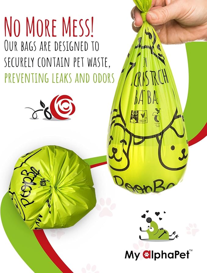 Compostable Dog Poop Bags, Cornstarch Eco-Friendly, HOME COMPOST NF T 51-800, 240 Count, Large Size Bag 9x13 Inches, 16 Unscented Refill Rolls, Leak-proof, Plantbased, GM-Free Corn (Green)-PawvioPets