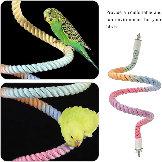 2pcs Gradient Colorful Bird Rope Perch Stand,Bird Cage Climbing Rope Toys Accessories,Bendable Climbing,Parakeet Lovebirds Cockatiels Budgies Play (15.7'',39.3'')-PawvioPets