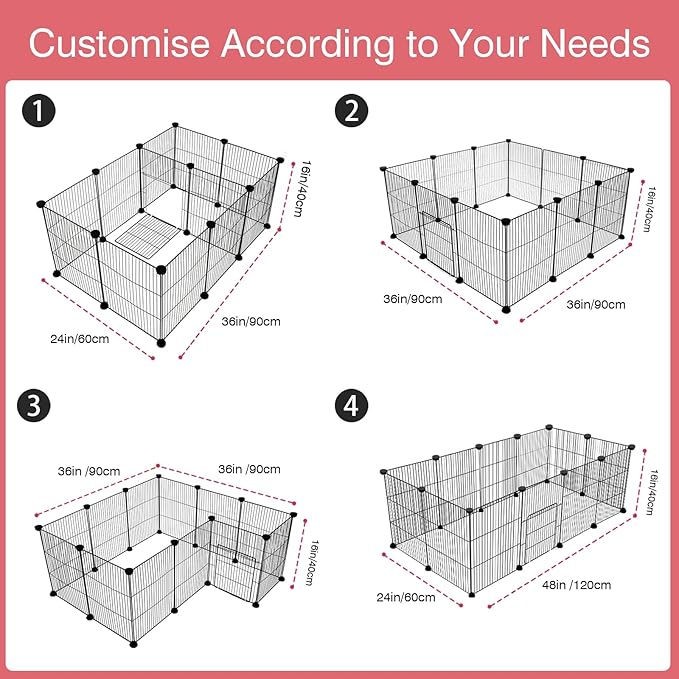 12 Panels Small Animal Playpen,Pet Playpen with Waterproof Mat,C&C Cage for Guinea Pigs,Puppy Play Pen,Bunny Playpen,Indoor Outdoor Portable Metal Wire Yard Fence-PawvioPets