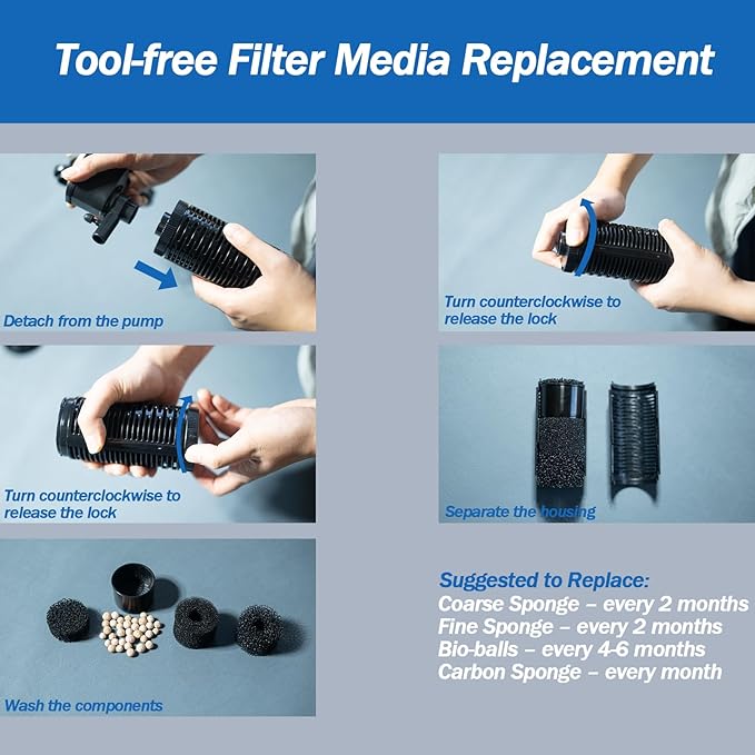 AquaMiracle True 4-Stage Fish Tank Filter, in-Tank Submersible Aquarium Filter Internal Fish Filter with Aeration, for 40-70 Gallon Aquariums-PawvioPets