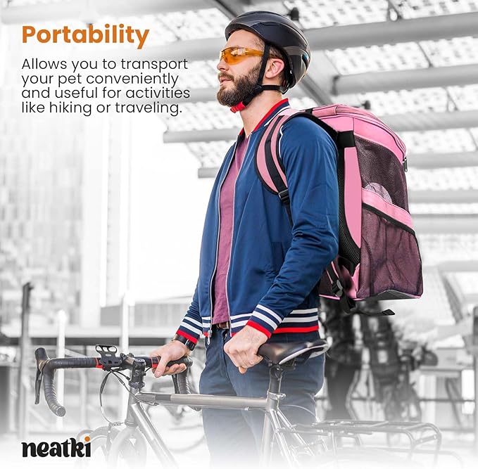 Cat Backpack Carrier, Airline Approved, Space Capsule Bubble Design, Ideal for Cats & Dogs up to 28-35 lbs, with Strong Straps, Safety Zippers, Mesh, Comfortable for Hiking & Travel (Pink)-PawvioPets