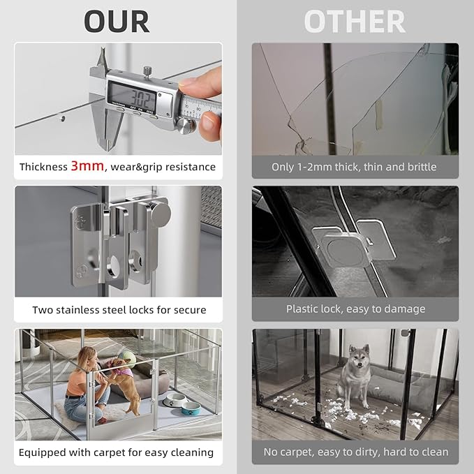 Dog Clear Playpen Fence Kennel: Pet Indoor Heavy Duty Whelping Box Pen Cage with Waterproof whelping pad - Small Animal Acrylic Exercise Kennel Pen with Metal Frame for Cats Puppy Rabbits Guinea Pig-PawvioPets