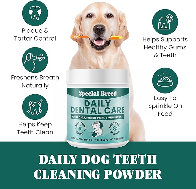 Dog Teeth Cleaning Powder – Natural Dog Dental Powder for Tartar Control, Fresh Breath & Gum Health – Daily Plaque Remover with Zeolite, Brown Algae, Probiotics & Rosemary – 180 Scoops-PawvioPets