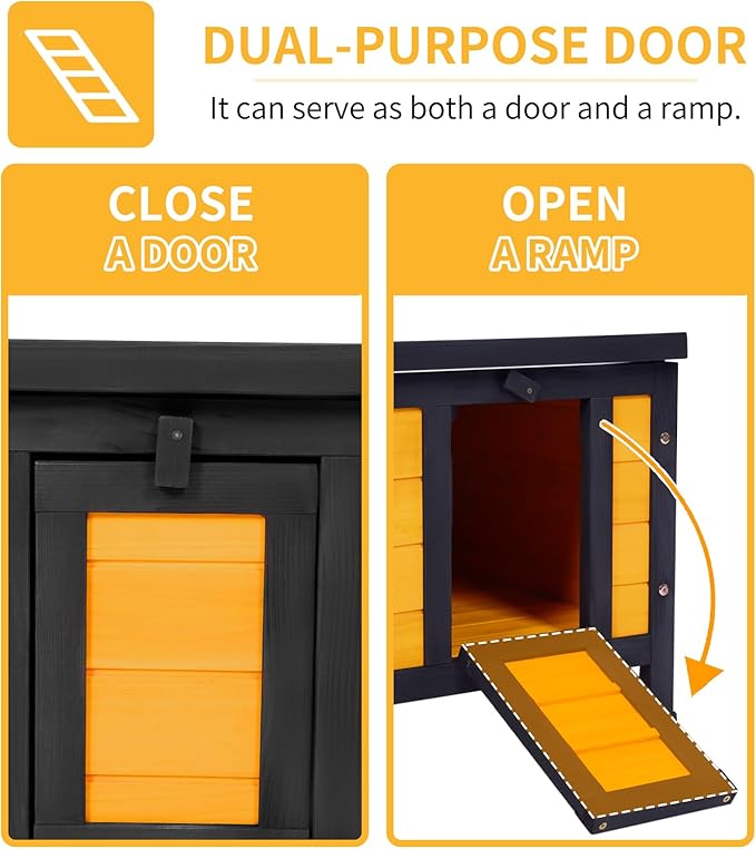 GEGURI Outdoor Cat House Weatherproof, Rabbit Hutch & Indoor Bunny Cage, Wooden Shelter for Feral Cats, Rabbits, Chickens & Small Animals-PawvioPets