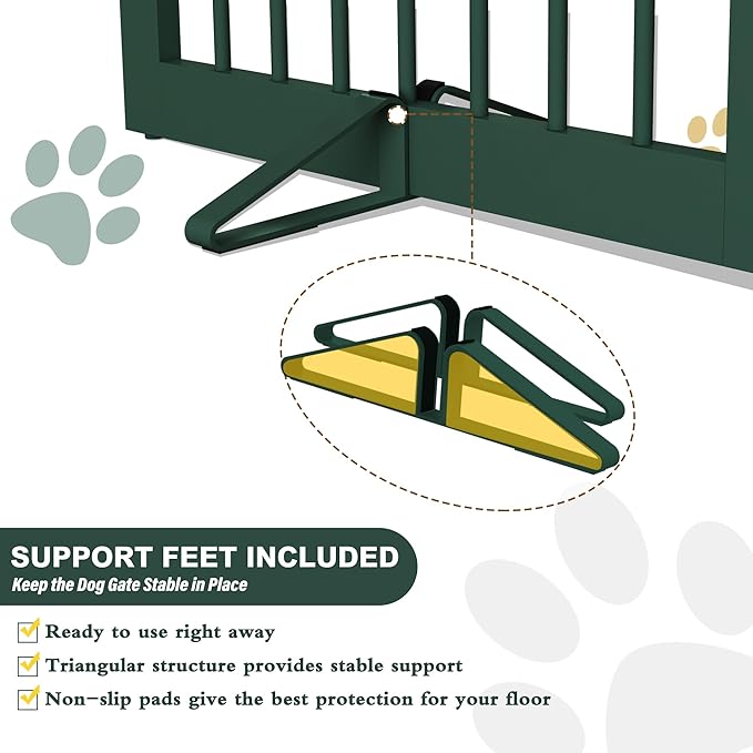 Freestanding Pet Gate for Dogs, Foldable Wooden Dog Gate for House, Extra Wide Indoor Pet Barrier for Stair, Doorway, Hall, Support Feet Included, 120 Inch Wide, 6 Panels 24",Green-PawvioPets