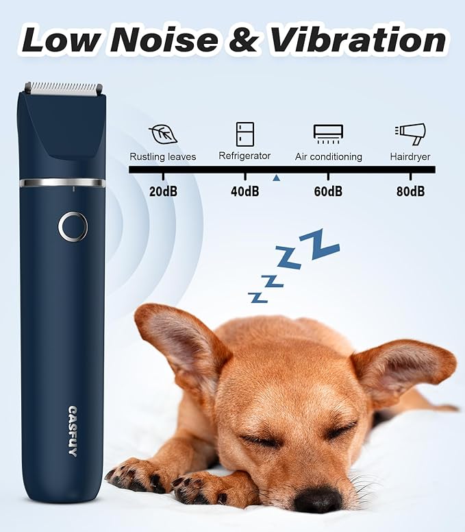 Casfuy Cordless Hair Trimmer, Low Noise Grooming Clipper for Dogs Cats & Small Pets, USB Rechargeable, Double Blades for Trimming Hair Around Paws, Eyes, Ears, Face, Rump-PawvioPets