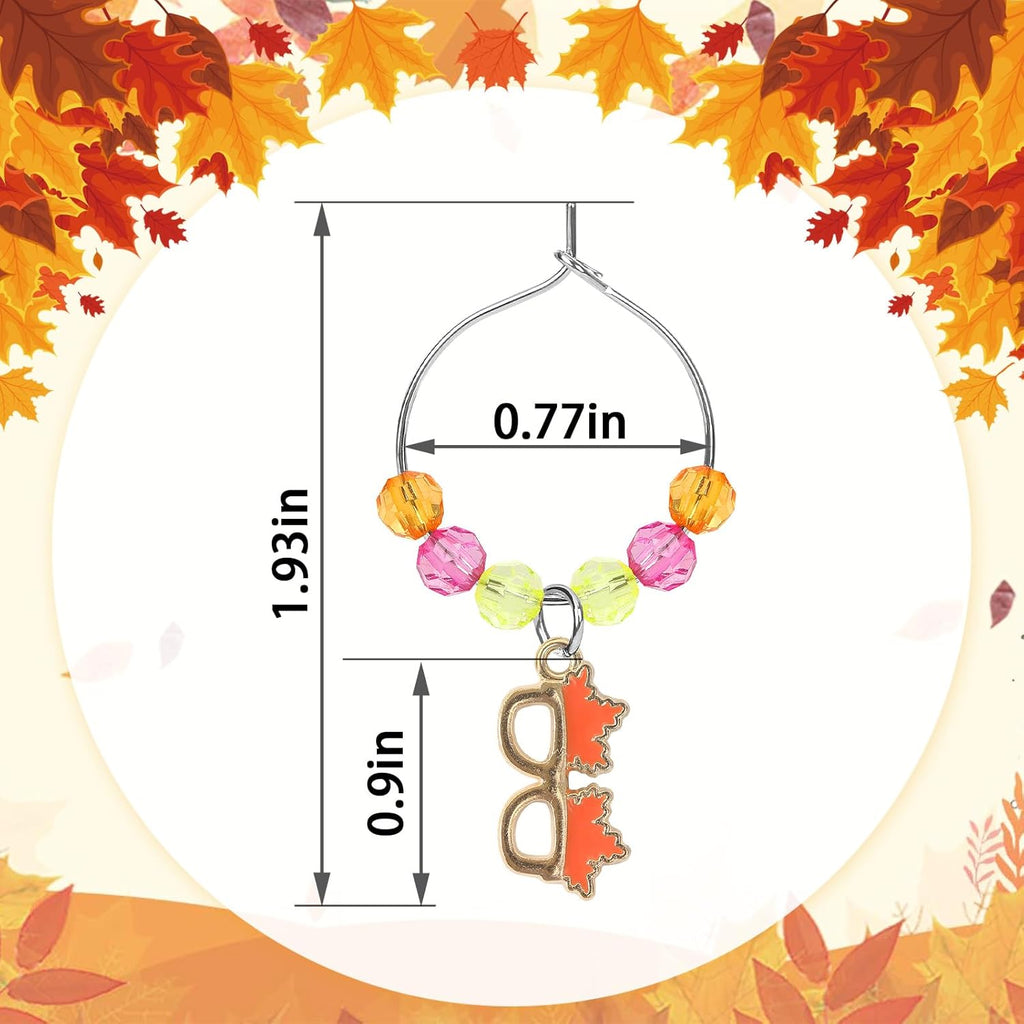 SANNIX Thanksgiving Wine Glass Charms, 24pcs Wine Glass Identifiers for Stem Glasses, Hostess Gifts & Party Favors